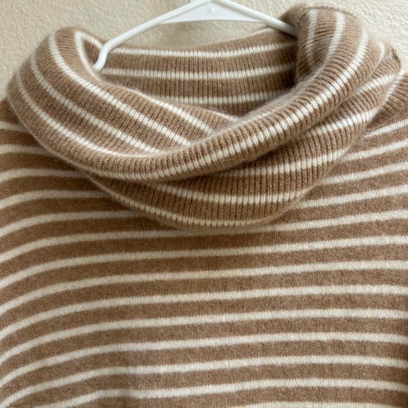 Free People Striped Oversized Cowl Neck Sweater - Size Large, Tan/White - Picture 3 of 10